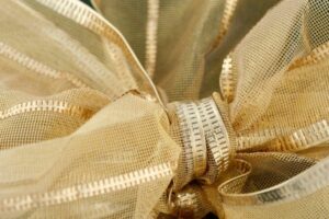 Closeup of gold ribbon