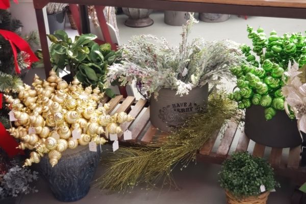 bins of baubles for wreaths