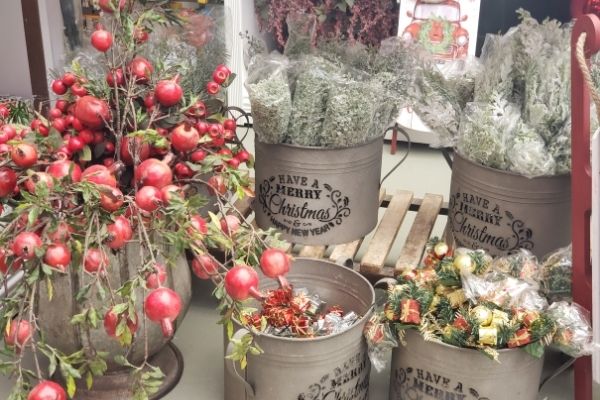 bins of baubles for wreaths