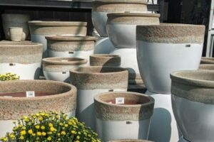 white pottery glazed terra cotta planters for container gardens