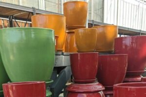 colorful outdoor pottery glazed planters