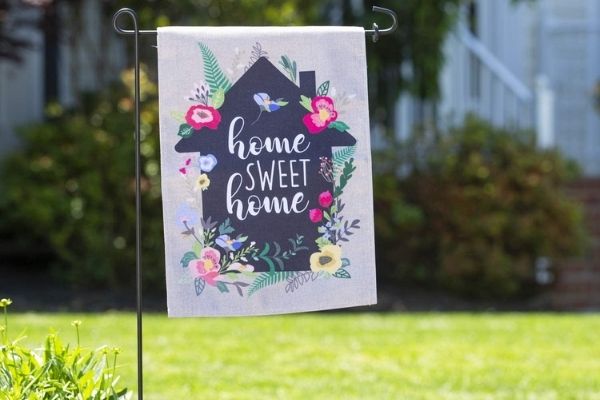 home sweet home garden flag in sunny lawn art