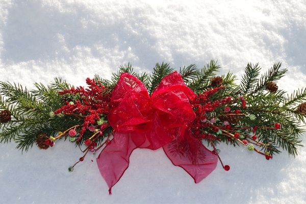 Evergreen Bundle Centerpiece with ribbon