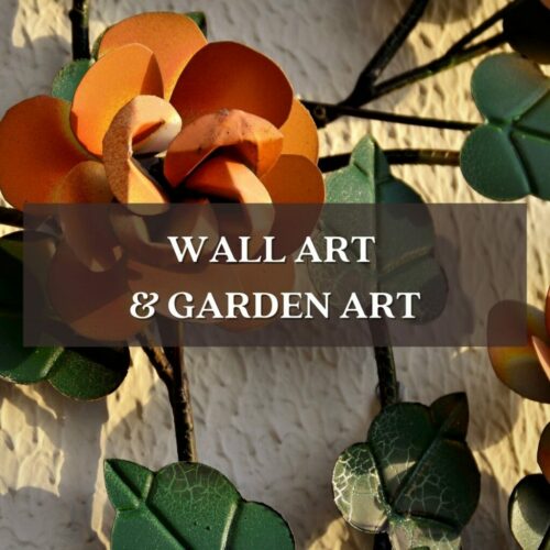 metal roses hanging on a wall