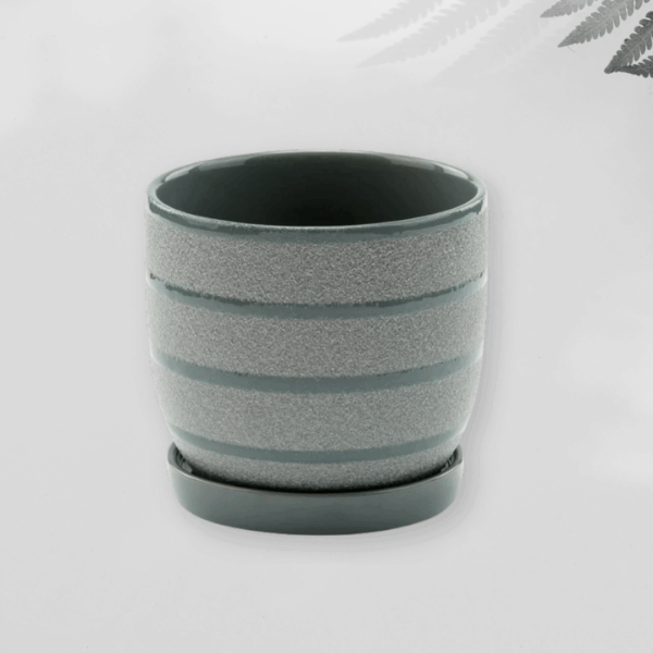 Gray Sandy Pot With Saucer - Image 2