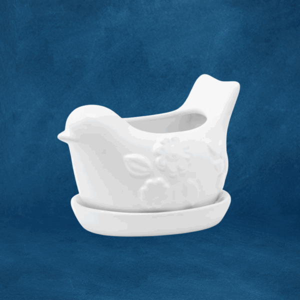 White Bird Planter with Saucer - Image 2