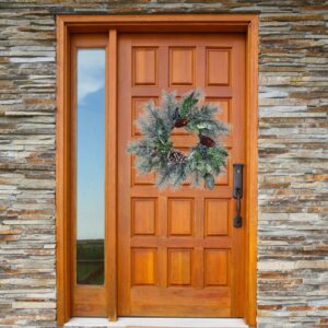 Artificial Wreath: 14" Frosted Pine & Cedar Mix