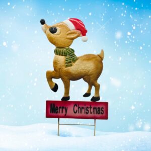 Garden Stake: 39"x 20" Merry Christmas Reindeer