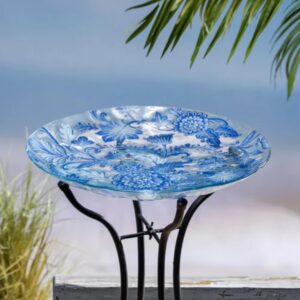 Blue Coastal Citrus Glass Bird Bath