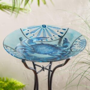 Blue Crab Glass Bird Bath