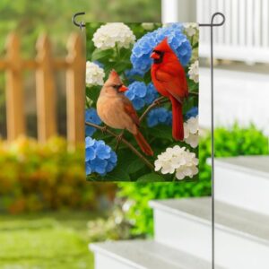 Cardinal Couple Among Hydrangeas Garden Flag