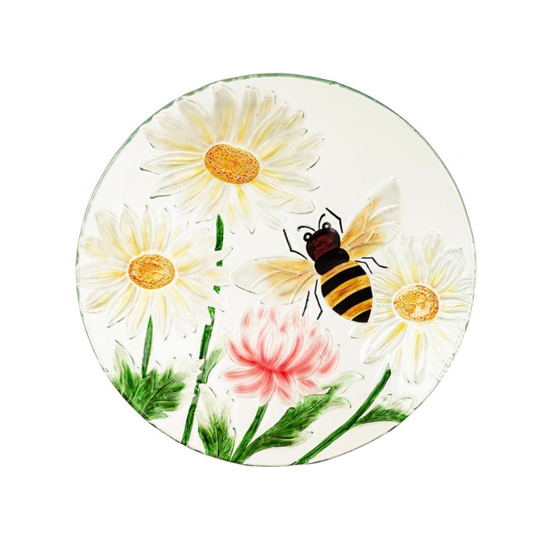 Daisies And Bees Glass Bird Bath product image