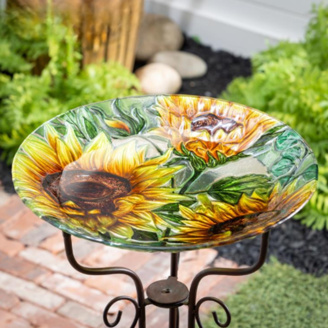Multi Sunflower Glass Bird Bath
