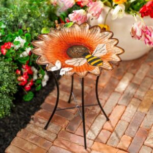 Sunflower Bee Metal Bird Bath