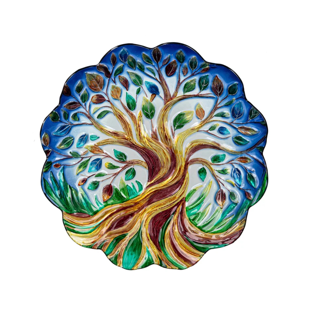 Tree of Life Glass Bird Bath top view
