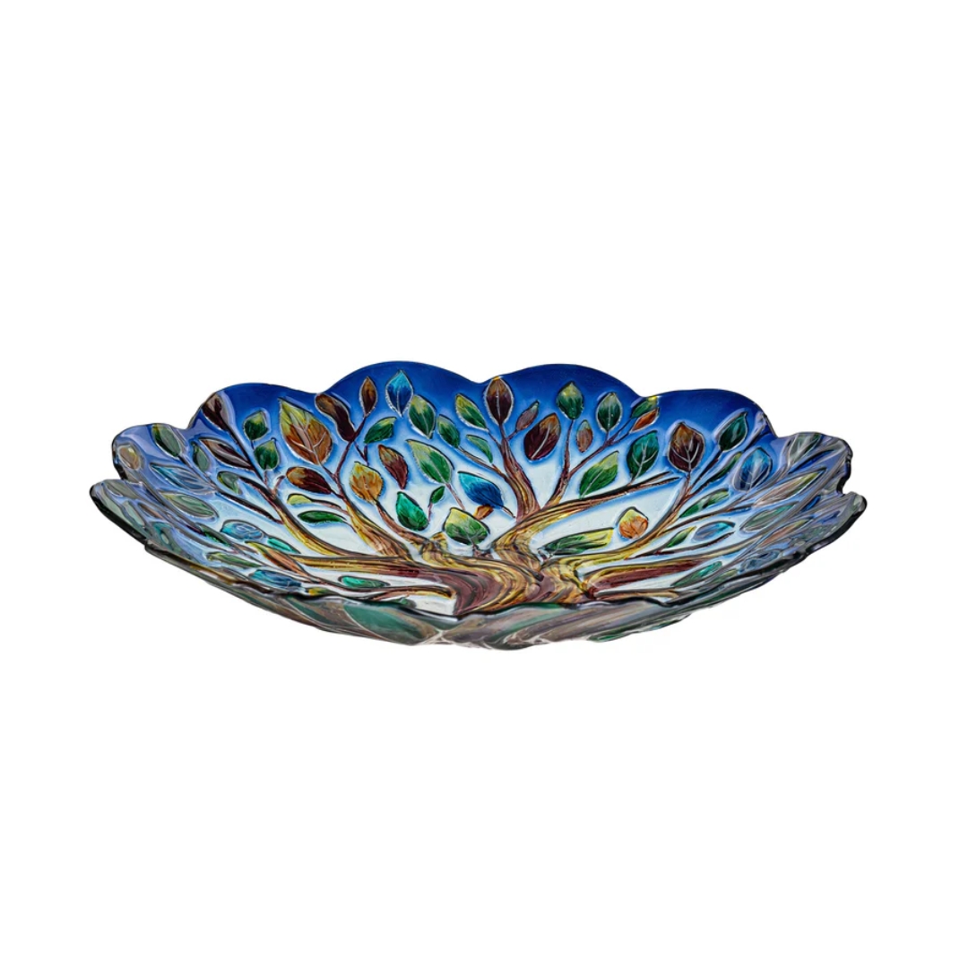 Tree of Life Glass Bird Bath side view