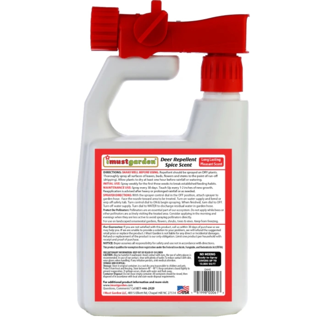 I Must Garden Deer Repellent Hose-End Concentrate - Spice Scent back of the product