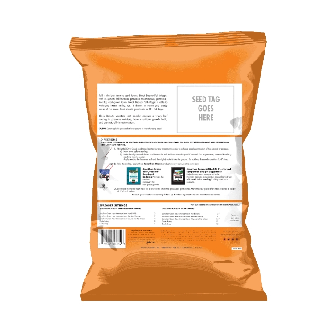 Jonathan Green Black Beauty Fall Magic Grass Seed back of the bag